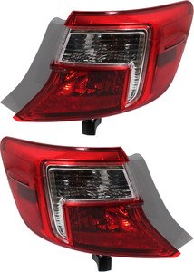 Pair/Set - Outer Tail Light Assembly for Toyota Camry 2012-2014, Right Passenger and Left Driver Side, Red and Clear Lens Replacement
