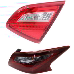 Tail Light Set for 2016 Nissan Altima, Right Passenger Inner and Outer Assembly, Clear Red Lens with Chrome and Black Interior; Replacement