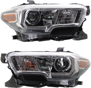 Headlight Assembly Pair/Set for 2016-2023 Toyota Tacoma, Right Passenger and Left Driver, with LED Daytime Running Lights and Halogen Fog Lights, Replacement