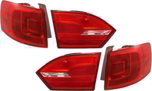 Tail Light Assembly Pair/Set for Volkswagen Jetta Sedan 2011-2018, Inner and Outer, Right Passenger and Left Driver, Halogen, Hybrid 2013-2014, Without Rear Fog Lights, Replacement
