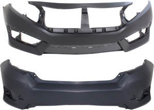 Front and Rear Bumper Cover Set for 2016-2018 Honda Civic Sedan, Primed (Ready to Paint), Replacement