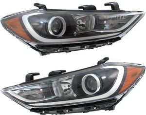 Headlight Assembly Pair/Set for Hyundai Elantra 2017-2018, Right Passenger and Left Driver, Halogen, with Daytime Running Light, for Korea Built Vehicle, Replacement