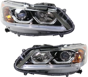 Headlight Assembly Pair/Set for 2017 Honda Accord, Right Passenger and Left Driver, Halogen, Hybrid Model, Replacement