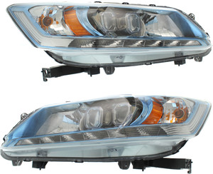 Headlight Assembly Pair/Set for 2014-2015 Honda Accord, Right Passenger and Left Driver, LED, Hybrid Model, Replacement
