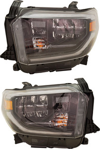 Pair/Set - LED Headlight Assembly for Hyundai Tucson 2019-2021, Right Passenger and Left Driver, Black Interior with Smoked Chrome Accent, Replacement