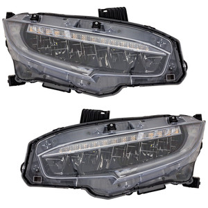 LED Headlight Assembly Pair/Set for 2019 Honda Civic Touring Model, Right Passenger and Left Driver, North America Built Vehicle Replacement