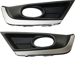 Front Fog Light Molding Pair/Set for 2017-2019 Honda CR-V, Right Passenger and Left Driver, Black with Chrome Trim, Touring Model, Replacement