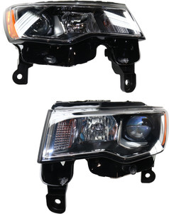 Headlight Assembly Pair/Set for 2017-2022 Jeep Grand Cherokee WK, Chrome Trim, Standard Type, Right Passenger and Left Driver Halogen Lights, Replacement