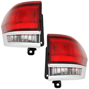 Pair/Set - Tail Light Assembly for Jeep Grand Cherokee WK 2014-2022, Right Passenger and Left Driver, Outer, with Chrome Trim, Type 2, for Laredo, Limited, Overland, Summit Models without Platinum Insert, Replacement