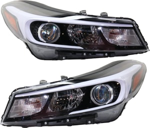 Pair/Set - Headlight Assembly for 2017-2018 Kia Forte/Forte5, Right Passenger and Left Driver, Halogen, without LED Position Light, Fits Forte5 SX Model to 7-4-2017, Replacement