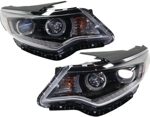 Pair/Set - Headlight Assembly for Optima 2016-2017 Right Passenger and Left Driver, Halogen, with Daytime Running Lights, Excluding Hybrid Model, for USA Built Vehicle Replacement