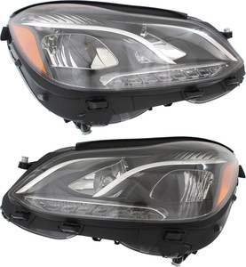 Pair/Set - Headlight Assembly for Mercedes-Benz E-Class Sedan/Wagon 2014-2016, Right Passenger and Left Driver, with Static LED, Replacement