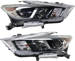 Headlight Assembly Pair/Set for 2016-2018 Nissan Maxima, Right Passenger and Left Driver LED Lights, SR/Platinum Models Replacement