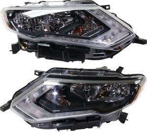 Pair/Set - Headlight Assembly for Nissan Rogue 2017-2020, Right Passenger and Left Driver, Halogen, for USA Built Vehicle, S/SL/SV/SV Hybrid Models Replacement