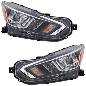 Headlight Pair/Set for Nissan Versa 2020-2021, Right Passenger and Left Driver Lights for Base, S, SR, SV Models - Replacement Set