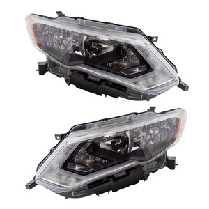 Headlight Assembly Pair/Set for 2018-2019 Nissan Rogue S/SL/SL Hybrid Models, Right Passenger and Left Driver, Halogen, Built for Japan Vehicles, Replacement