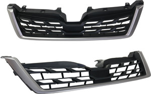 Hood Top Grille and Radiator Grille Set for 2017-2018 Subaru Forester, Textured Black Shell and Insert, Complete Replacement Set