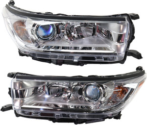 Headlight Assembly for 2017-2019 Toyota Highlander, Right Passenger and Left Driver Sides, with Smoked Chrome Accent, without LED Daytime Running Lights, Replacement Pair/Set