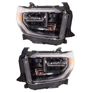 Pair/Set - LED Headlight Assembly Pair/Set for 2018 Toyota Tundra, Right Passenger and Left Driver Headlights, Black Interior with Smoked Chrome Accent, Replacement
