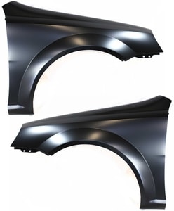 Front Fender Pair/Set for 2004-2008 Suzuki Forenza, Right Passenger and Left Driver, Primed (Ready to Paint), for USA Built Vehicle, without Signal Light Hole, Replacement