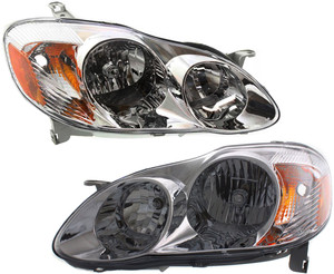 Headlight Assembly Pair/Set for 2003-2004 Toyota Corolla, CE/LE Models, Right Passenger and Left Driver, Halogen, Replacement