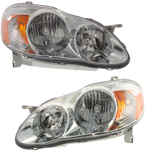 Headlight Assembly Pair/Set for 2003-2004 Toyota Corolla S Model, Includes Right Passenger and Left Driver Halogen Headlights, Replacement