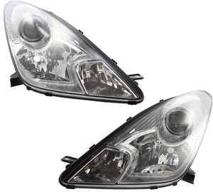 Headlight Pair/Set for 2000-2005 Toyota Celica, Right Passenger and Left Driver, Lens and Housing, Halogen Replacement