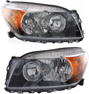 Headlight Pair/Set for Toyota RAV4 2006-2008 Sport Model, Clear Lens, Black Interior, Right Passenger and Left Driver Sides with Lens and Housing, Replacement