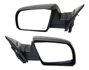 Mirror Pair/Set for Toyota Tundra 2014-2021, Right Passenger and Left Driver, Non-Towing, Power-Operated, Manual Folding, Heated, Textured Style, without Signal Light, with Blind Spot Detection in Glass, with Lane Change Assist, Replacement