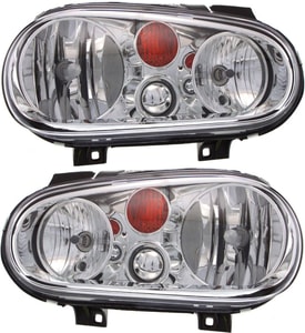 Headlight Assembly Pair/Set for 2002-2006 Volkswagen Golf, Halogen, Right Passenger and Left Driver, Without Fog Lights, Replacement