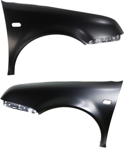 Front Fender Pair/Set for 1999-2005 Volkswagen Jetta, 4th Gen, Right Passenger and Left Driver, Primed (Ready to Paint), with Side Light Holes, Replacement