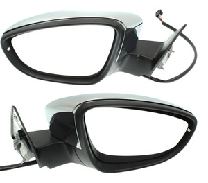Power Mirror Pair/Set for Volkswagen Beetle 2012-2019, Right Passenger and Left Driver, Manual Folding, Heated, Chrome, with In-housing Signal Light, without Auto Dimming, Blind Spot Detection, and Memory Replacement