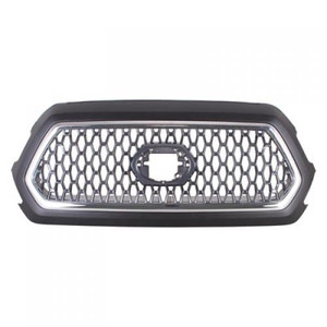 Chrome Shell and Insert Grille for 2018-2019 Toyota Tacoma, with Chrome Black Frame, Front Emblem, Fits TRD Sport and TRD Off-Road Models, CAPA-Certified, Replacement