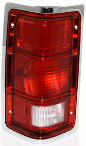 Tail Light for Dodge Dakota 1987-1996, Left Driver with Lens and Housing, Chrome Outer Trim, without Chrome Inner Stripes, Replacement