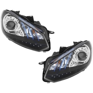 Projector Headlight Assembly for Volkswagen Golf 2010-2011, Right Passenger and Left Driver, Black Interior with LED Accent Light, Replacement