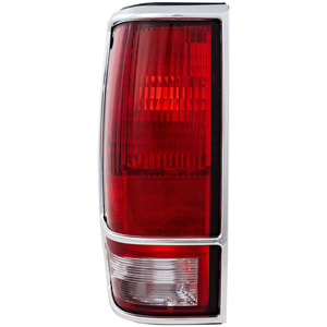 Tail Light for Chevrolet S10 Pickup 1982-1993, Left <u><i>Driver</i></u> Side, Lens and Housing with Chrome Trim, Replacement