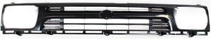 Grille for TOYOTA PICKUP Base Model, 2WD (Two-Wheel Drive), Years 1992-1995, Plastic, Black Shell and Insert, 1-Piece Type, Replacement