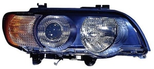 Left <u><i>Driver</i></u> Headlight Lens/Housing for 2000 - 2003 BMW X5, Front Assembly Replacement, Xenon, with White Turn Signals,  63126930239, Replacement