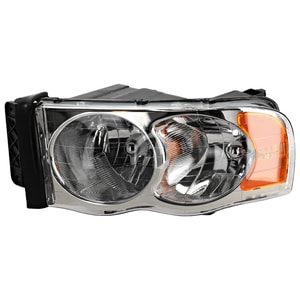 Headlight Assembly for Dodge Full Size Pickup 2002-2005, Left <u><i>Driver</i></u>, Halogen, without Bulb and Wiring Harness for Side Marker Light, New Body Style, Replacement