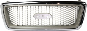 Grille for Ford F-150 Lariat, 2004-2008, w/o Chrome Package, Chrome Shell with Beige Honeycomb Insert, New Body Style,  Replacement