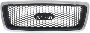 Grille for Ford F-150 XLT Model (2006-2008) without Chrome Package, Chrome Shell with Black Honeycomb Insert, Replacement