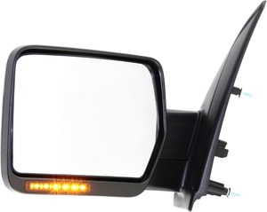 Mirror for 2009-2010 Ford F-150 Left <u><i>Driver</i></u>, Non-Towing, Power, Manual Folding, Heated, Textured, without Auto-Dimming, Blind Spot Detection, In-Housing Signal Light, Memory, Not for SVT Raptor Model, Replacement