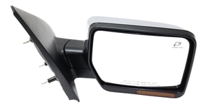 Mirror for Ford F-150 2007-2008, Right <u><i>Passenger</i></u>, Non-Towing, Power Operated, Power Folding, Heated, Chrome, with In-housing Signal Light and Memory, without Auto Dimming and Blind Spot Detection, Replacement