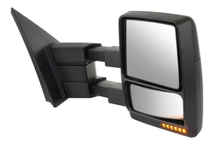 Towing Mirror Right <u><i>Passenger</i></u> for Ford F-150 2009-2014, Power, Manual Folding, Heated, Paintable, with Blind Spot Glass, In-Housing Signal Light, Memory, Puddle Light, without Auto-Dimming, Excludes SVT Raptor Model, Replacement