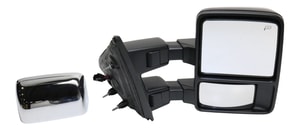 Towing Mirror for 2013-2014 Ford F-150 Right <u><i>Passenger</i></u> Side, Power Operated, Heated, Chrome/Paintable 2 Caps, with Memory and Signal Light Features, Not for SVT Raptor Model, Replacement