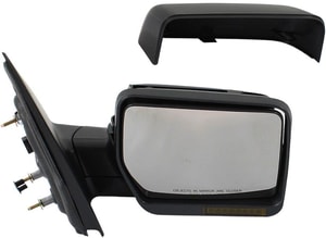 Right <u><i>Passenger</i></u> Mirror for Ford F-150 2007-2008, Non-Towing, Power, Manual Folding, Heated, Paintable, with In-Housing Signal Light, without Auto Dimming, Blind Spot Detection, and Memory, Replacement