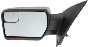 Mirror for Ford F-150 2011-2014, Left <u><i>Driver</i></u>, Non-Towing, Power Adjusting, Power Folding, Heated, Chrome, w/ Blind Spot Glass, Memory Function, Puddle and Signal Light, Replacement