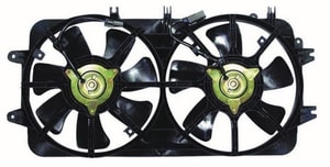 Radiator Cooling Fan Assembly for 2000 - 2002 Mazda 626 Engine, 2.5L V6, w/ Air Conditioning; Dual Fan Assembly,  KLR915025B, Replacement