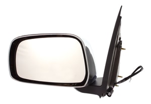 Power Mirror for Nissan Frontier 2005-2010, Left <u><i>Driver</i></u> Side, Manual Folding, Non-Heated, Chrome Cap, with Black Base, Extended Cab, LE Model, Replacement