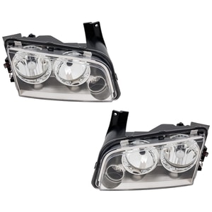 Headlight for Dodge Charger 2007-2010, Right <u><i>Passenger</i></u> and Left <u><i>Driver</i></u>, Lens and Housing, Halogen, Clear Lens, From November 8, 2006, 2-Piece, Replacement